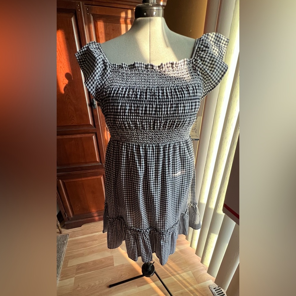 Navy gingham smocked summer dress